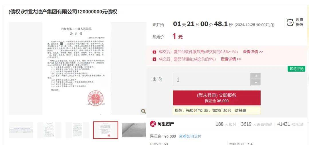 1元起拍<strong></p>
<p>btc汇率</strong>！恒大地产集团上亿债权将被拍卖